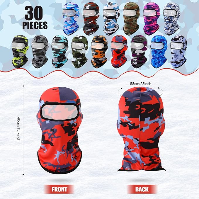 Vicenpal 30 Pcs Balaclava Ski Mask Full Face Cover Neck Gaiter UV Sun Protection for Outdoor Sports Cycling Bandana