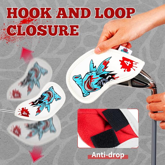 Big Crazy Golf Head Covers, Golf Club Covers Funny, Driver Headcovers, Golf Club Covers, Fairway Woods Head Covers, Hybrids Headcover, Putter Cover with Soft Lining for Golf Gift Hammerhead Sharks