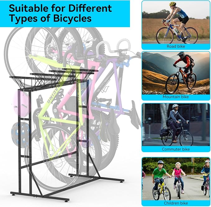 YBING Freestanding Bike Rrack Garage - 4 Bikes Vertical Bike Storage Stand, Floor Stand Bike Racks for Home and Garage Organizer, Indoor, Outdoor
