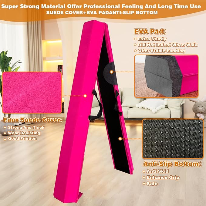 MARFULA 6 FT / 8 FT / 9 FT Folding Gymnastics Beam Foam Balance Floor Beam - Extra Firm - Suede Cover - Anti Slip Bottom with Carry Bag for Kids/Adults Home Use
