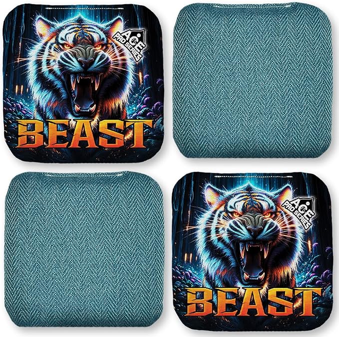 CornholeAce PRO Beast Carpet Cornhole Bags (Set of 4) | Herringbone Fabric, Waterproof, Plastic Resin Filled, Dual Sided, Professional, Regulation Size, 6x6, 16oz, Made in USA