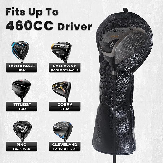 Craftsman Golf Skull Skeleton Black Golf Club Head Covers Headcover for Woods Driver and Hybrids Irons