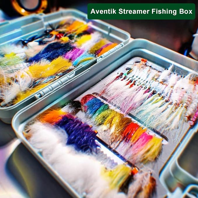 Aventik Streamer Fly Boxes Click Lock Large Streamer Flies Foam Storage Fishing Box Tackle Box Boating Fishing Boxes 14X11X3.35inch/10.43X8.27X3.15inch (SF1B Black -10.43X8.27X3.15inch)