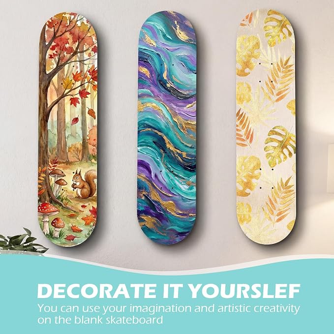 Honoson 16 Pcs Blank Skateboard Decks Bulk 32 x 8 Inch 7 Ply Maple Wooden Plain Skate Decks Natural Wood Double Tail Skateboard for Art Painting Wall Home Decoration