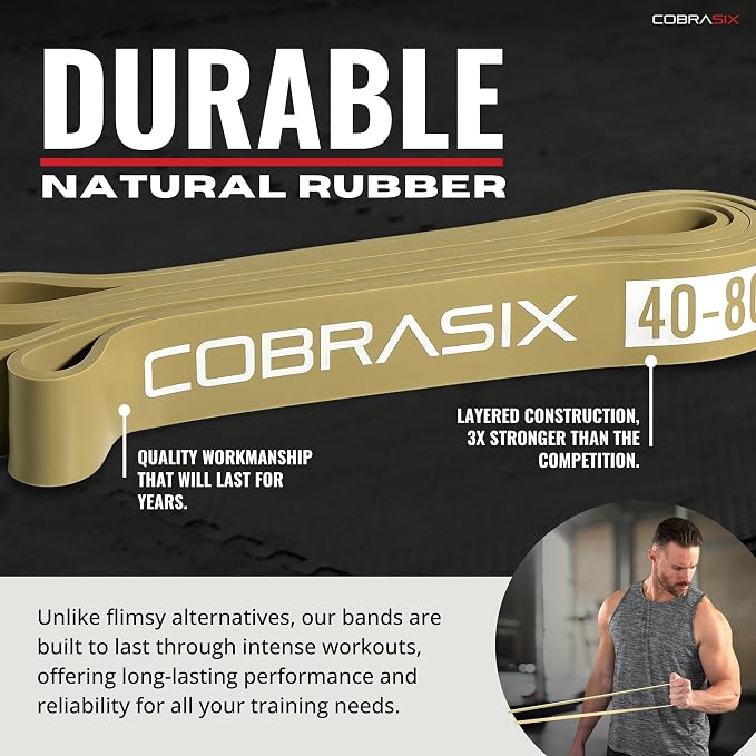 COBRASIX Long Resistance Bands for Working Out | Set of 6 Exercise Bands for Full-Body Training | Pull Up Bands for Home Gym with Handles, Door Anchor and Bar Options | for Men & Women