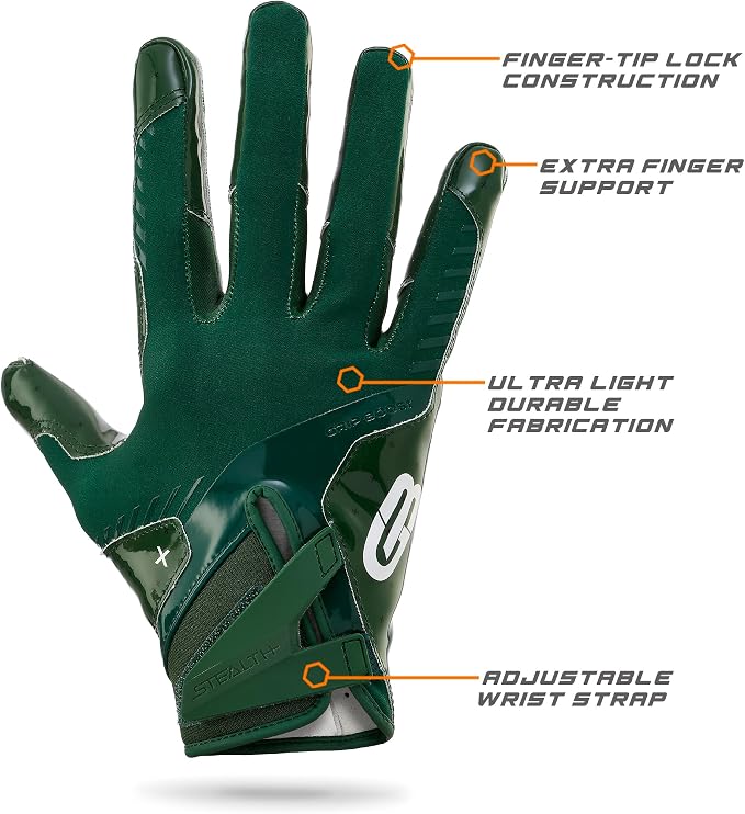 Grip Boost Football Gloves - Solid Stealth 6.0 Boost Plus Sticky Technology - Adult and Youth Football Gloves for Wide Receiver - Men's and Boys Sizes