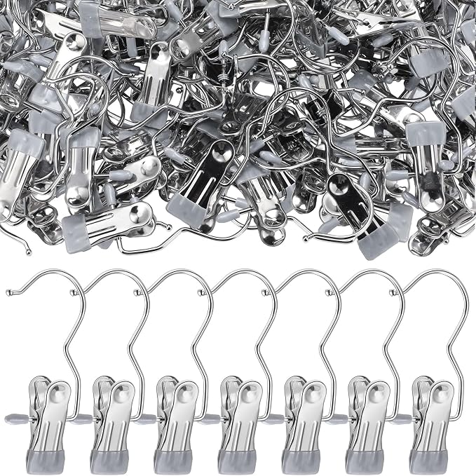 Yinder 150 Pcs Boot Hangers Clips Laundry Hooks Hanging Stainless Steel Clothes Pins Portable Clip Hangers for Closet Travel Socks Pants Handbags Hats Towels (Gray)