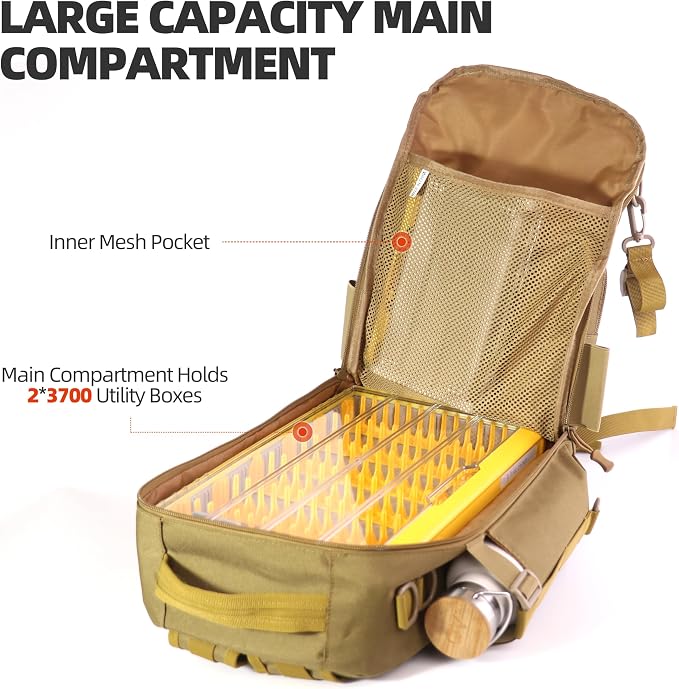 RUNCL Fishing Tackle Backpack, Lightweight Portable Gear Bag, Soft & Comfortable All Day Carry Design, Large Capacity Multi-Pocket Organizer Storage for Bass Fishing, Kayak, Bank & Shore Anglers