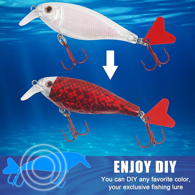 Unpainted Fishing Lures Making Kit,375pcs DIY Blank Crankbaits Minnow Hard Bait Set Include Lure Tapes Eyes Treble Hooks Split Rings Speed Clips Make Your Own Fishing Lures
