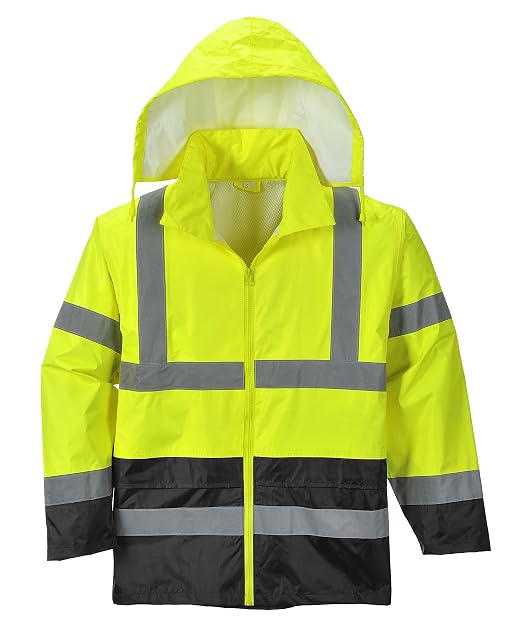 Portwest UH443 Classic Waterproof Rain Jacket in Reflective Contrast Hivis ANSI, 6XL