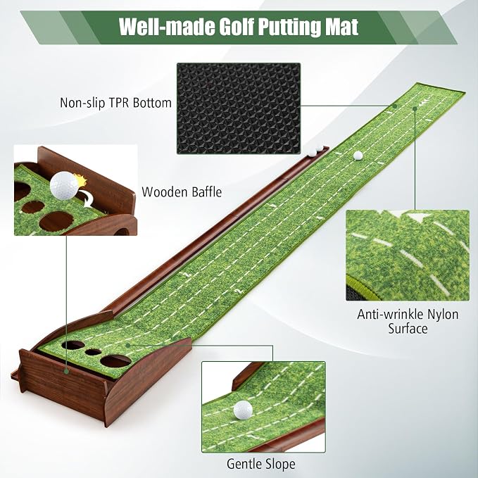 Tangkula 10 FT Golf Putting Green, 2/3-Hole Golf Putting Practice Mat with Auto Ball Return for Indoors & Outdoors, Alignment Guides & 3 Golf Balls, Mini Golf Game for Home and Office