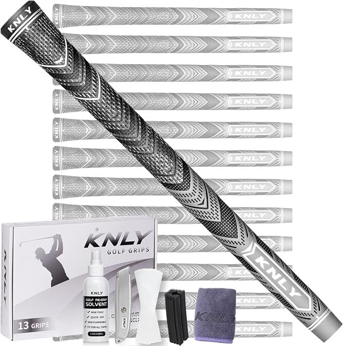 KNLY Golf Grips Set of 13,High Feedback MultiCompound Golf Club Grips,13 Grips with 15 Tapes and 13 Grips with All Repair Kits for Choice.