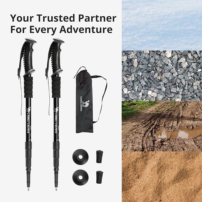 CAMEL CROWN Trekking Poles 2 Pack, Lightweight Hiking Poles for Men Women, 20-43in Adjustable Walking Sticks with Tungsten Carbide Tip & Shock-Absorbing PVC Grip, Backpacking Camping