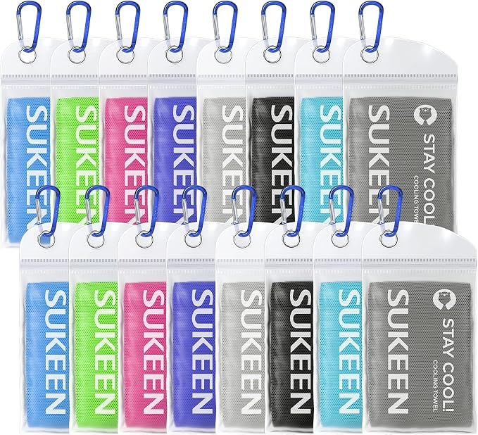 Sukeen 16pack Cooling Towel (40"x12") Bulk Ice Towel,Soft Breathable Chilly Towel,Microfiber Towel for Yoga,Sport,Running,Gym,Workout,Camping,Fitness,Workout & More Activities