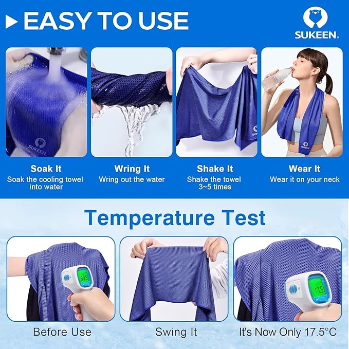 Sukeen 6 Pack Cooling Towels (40"x12") for Neck and Face, Soft Breathable Chilly Ice Towel for Hot Weather, Cooling Neck Wraps, Microfiber Towel for Yoga, Sport, Running, Gym, Camping,Fitness,Workout