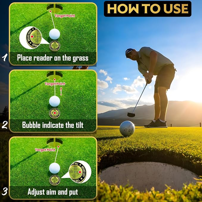 GOLD'N GOLF Pro Golf Green Reader, Level Golf Accessories for Men and Women, Golf Ball Marker, Putting Green Reading aid, Beautiful Gift for Golf Lovers