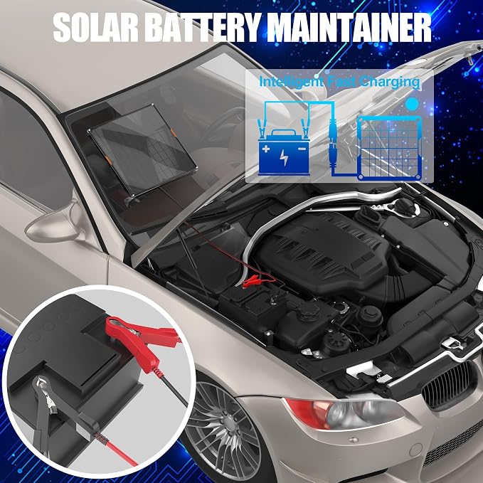 OYMSAE 20W 12V Solar Panel Car Battery Charger Portable Waterproof Power Trickle Battery Charger & Maintainer for Car Boat Automotive RV with Cigarette Lighter Plug & Alligator Clip