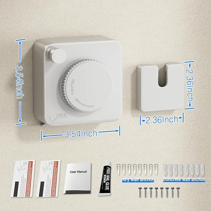 MUSTORN Retractable Clothesline Indoor, Non-Sagging Outdoor Clothes Line Retracting Heavy Duty Clothes Drying Laundry Line Wall Mounted Stainless Steel Line-15.1 Feets(Square-White)