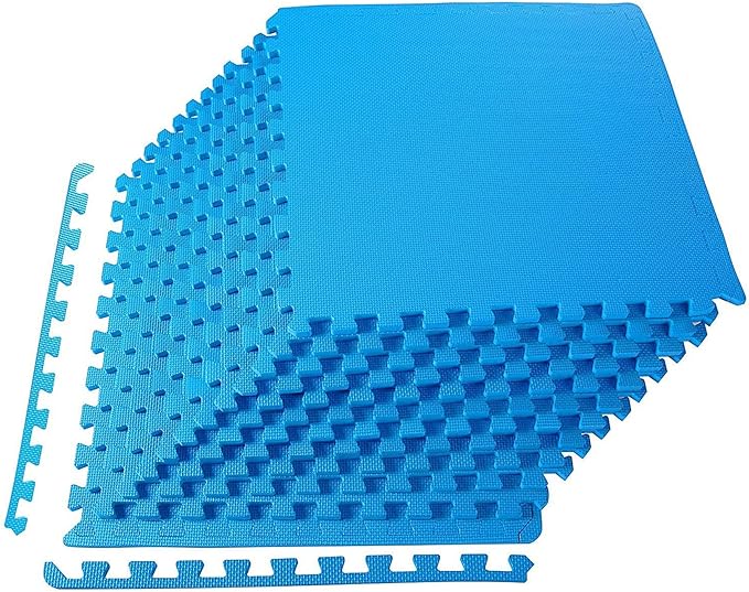 BalanceFrom Puzzle Exercise Mat 1/2" Thick, EVA Interlocking Foam Floor Tiles for Home Gym, Mat for Home Workout Equipment, Floor Padding for Kids, Blue, 24 in x 24 in x 1/2 in, 48 Sq Ft - 12 Tiles