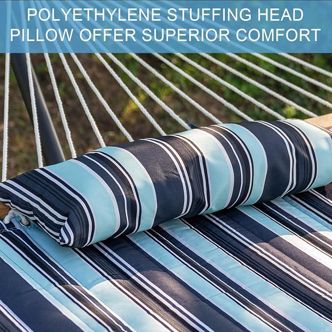 Lazy Daze Hammocks 12 FT Quilted Fabric Double Hammock with Spreader Bars and Detachable Pillow, 450lbs Weight Capacity