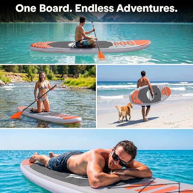 SereneLife 10’6" Inflatable Stand Up Paddle Board with Premium SUP Accessories - Wide Stable Design with Non-Slip EVA Deck Pad, for Youth and Adults, 350 lbs. Capacity