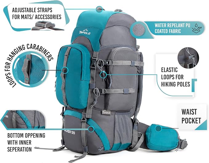 Tripole Walker 65 Litres Rucksack | Internal Frame With Metal Rod | Rain Cover | Bottom Opening | Laptop Section