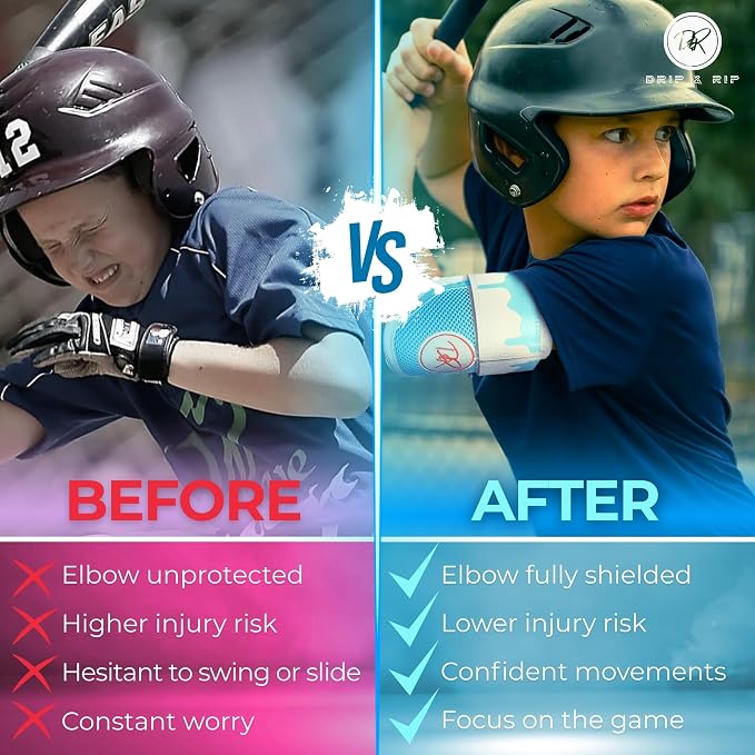 Drip and Rip - Youth Softball Elbow Guard - Baseball Batters - Baseball Elbow Guard - Youth with Adjustable Straps - Ages 10 to 12