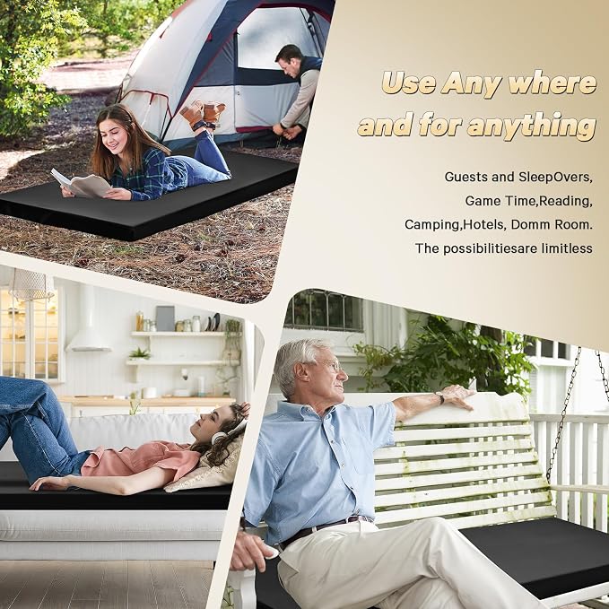 CYMULA Camping Cot Pad 2 Inch Memory Foam, Camping Pad for Folding Cot and Foldable Cot, Portable Roll Up Camp Gear for Car Camping Travel Tent, Non-Slip Waterproof Bottom, Removable Cover, Pad Only