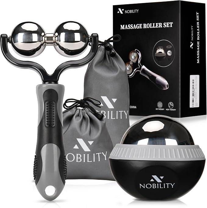 Nobility Massage Ball Roller– Ice Cold and Hot for Deep Tissue and Sore Muscle Relief of Stiffness and Stress, Body, Neck, Back, Foot, Plantar Double Grey