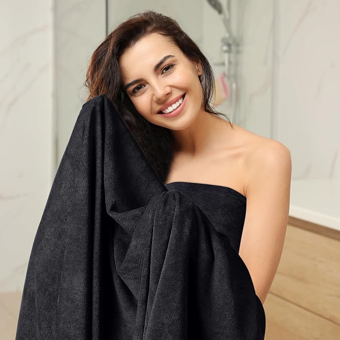 Mixweer 2 Pcs Oversized Bath Towels, 40 x 80 Inch Giant Microfiber Jumbo Bath Sheets Ultra Soft Bathroom Microfiber Quick Dry Absorbent Shower Towels for Spa Camping Beach (Black)