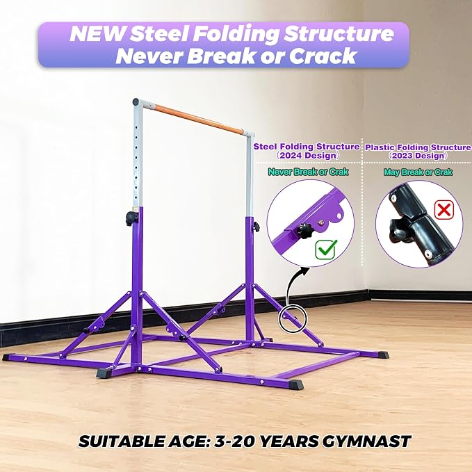 Marfula Gymnastic Bar For Kid and Teenage of 3-25, 5Ft/8 FT Base Length 4Ft Width 5Ft Adjust Height, Gymnastic Kip Bar For Gymnast, Gymnastic Training Equipment For Professional Training Home Club Use