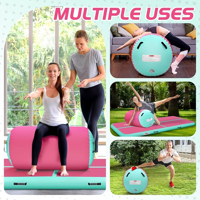 Inflatable Gymnastics Air Roller Barrel, Tumble Rolling Air Roller Gymnastics Barrel with Electric Pump for Kids Adults Home Outdoor Gymnastic Training Cheerleading Yoga