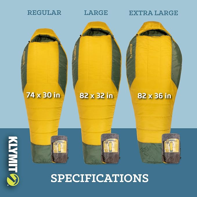 Klymit Sleeping-Bags KLYMIT Wild Aspen Lightweight Mummy Sleeping Bag, Best Gear for Cold Weather Camping, Hiking, Backpacking, Pair with Static V Sleeping Pad (Size Regular to XL)