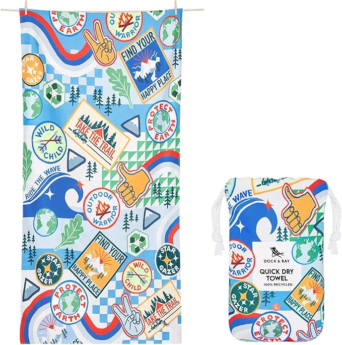 Dock & Bay Kid's Towel - Quick Dry, Sand Free - Compact, Lightweight - 100% Recycled - Includes Bag - Into the Wild - Large (160x90cm, 63x35)