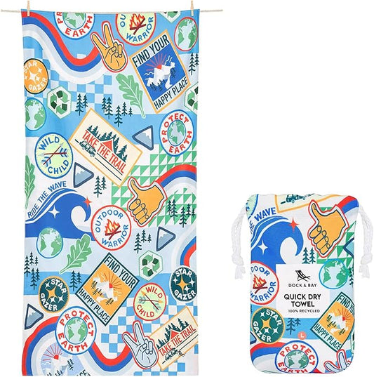 Dock & Bay Kid's Towel - Quick Dry, Sand Free - Compact, Lightweight - 100% Recycled - Includes Bag - Into the Wild - Large (160x90cm, 63x35)