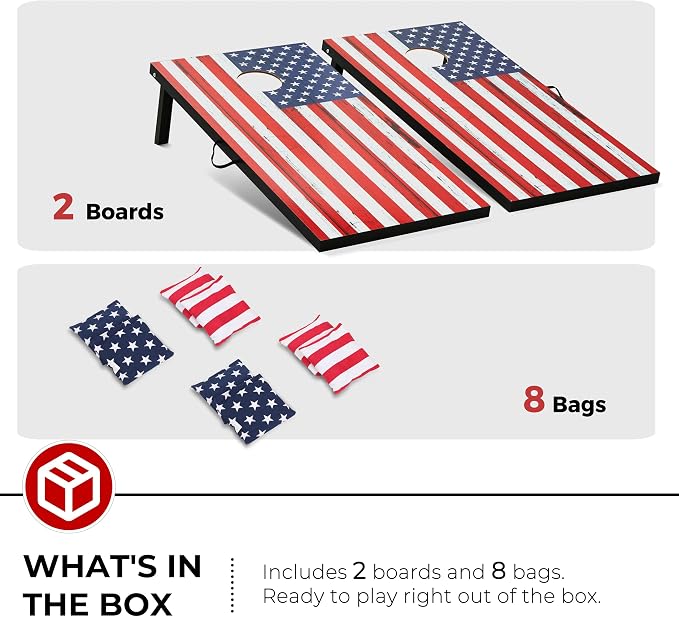 Portable Cornhole Board Set - Premium MDF Wood Corn Hole Game with 8 Regulation Bean Bags, for Backyard, Camping, and Outdoor Tailgating - Choose 3x2' Tailgate or 4x2' Regulation Size