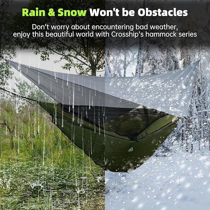 Camping Hammock with Mosquito Net, Underquilt & Rain Fly Tarp – 2 Person Portable Backpacking Hammock Set for Hiking, Backpacking, Travel, Backyard, Beach – Holds Up to 500lbs (Green)