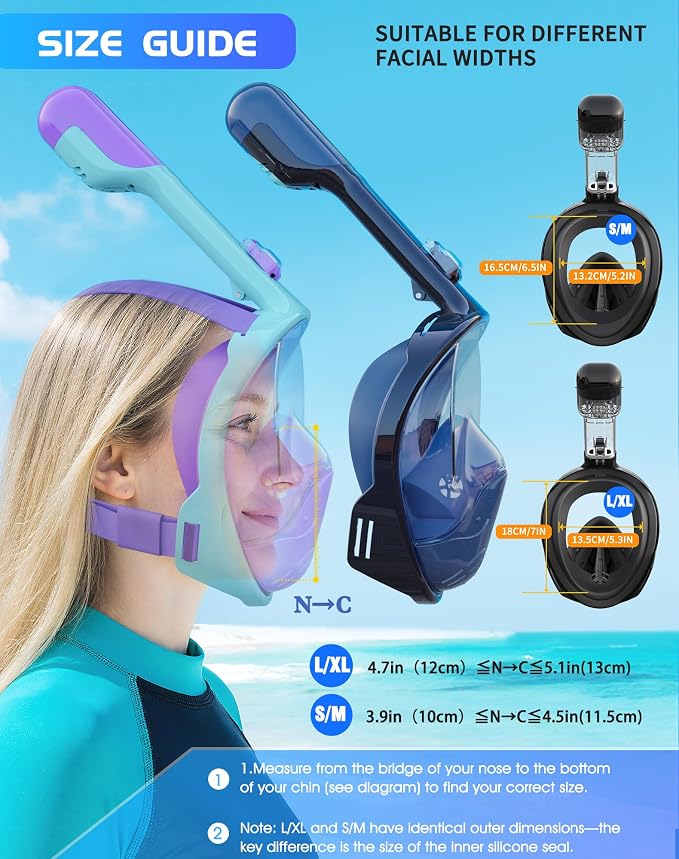 Greatever Full Face Snorkel Mask, Snorkeling Gear for Adults with Latest Dry Top Breathing System and Detachable Camera Mount, Foldable Snorkel Set for Family Snorkeling Trips, Anti-Fog & Anti-Leak