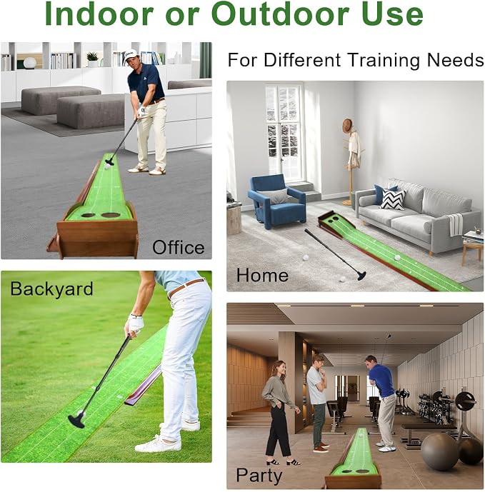 Golf Putting Mat, Practice Golf Putting Green Training Aid for Indoor, Outdoor at Home, Office, Backyard with Putter and Balls 9.84 ft