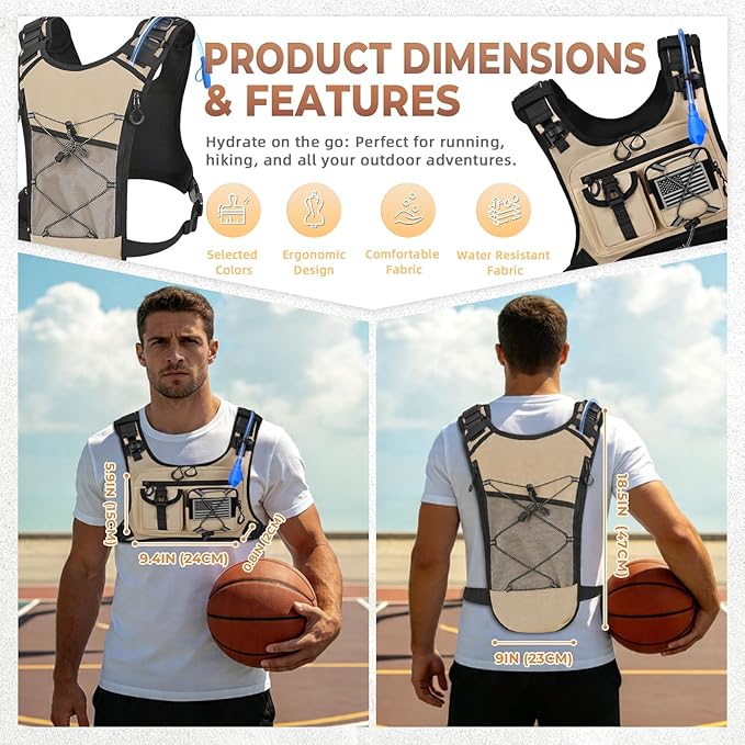 Criuage USA Patent Running Hydration Vest Backpack, Lightweight Chest Pack with 2.0L Water Bladder Bag Daypack for Hiking Running Cycling Race Marathon for Women Men