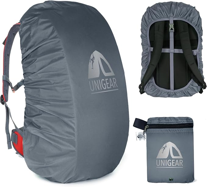 Unigear Backpack Rain Cover Waterproof Rating 5000mm Ultraportable and Durable with 2 Anti-Slip Buckle Strap, Integrated Carry Pouch Design (Gray, X-Large)