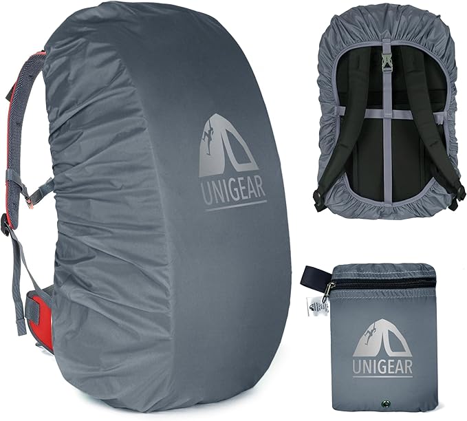 Unigear Backpack Rain Cover Waterproof Rating 5000mm Ultraportable and Durable with 2 Anti-Slip Buckle Strap, Integrated Carry Pouch Design (Gray, XX-Large)