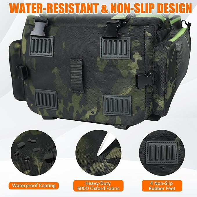 AYAMAYA Fishing Backpack with Cooler, 45L Tackle Backpack with Rod Holders & Insulated Lunch Bag, Large Outdoor Fishing Bag for 4 Tackle Boxes & Gears