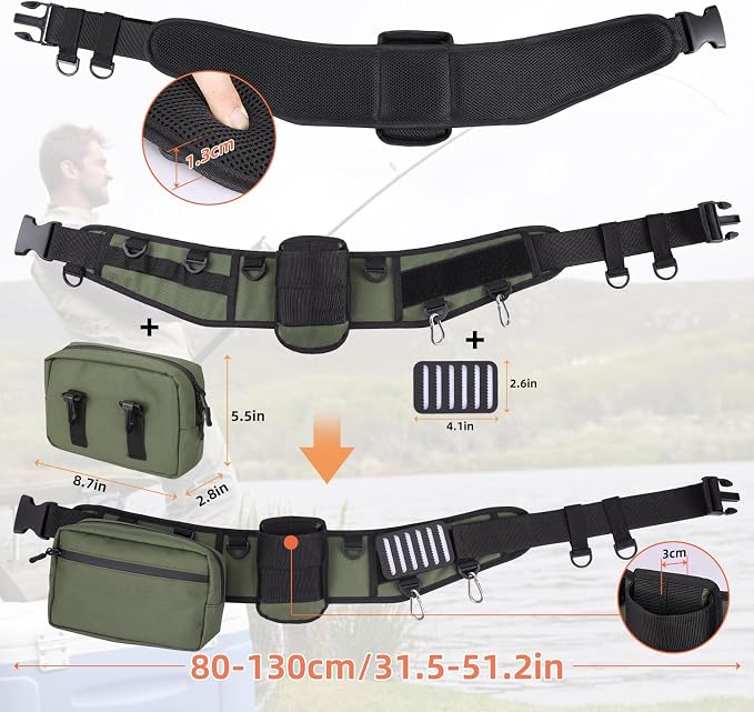 PELLOR Fishing Belt Rod Holder Adjustable Fishing Wading Belt