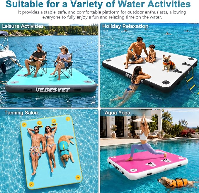 Inflatable Dock with Water Ramp, 6 inch Thick Non-Slip Inflatable Floating Dock for Dogs & Adults, Durable Drop-Stitch Floating Dock Platform for Lake, Ocean, Swimming & Fishing