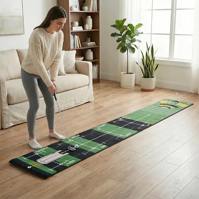 GLANC Golf Putting Practice Mat Set with Alignment Mirror & Cup, 20 in X 10 ft Training Aid Mat, Anti-Slip Backing Golf Putting Green for Indoor and Outdoor Use