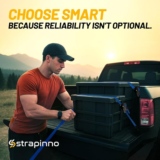 Strapinno Retractable Ratchet Straps (4-Pack), 1 in x 10 ft, 1,500LBS Break Strength, Most Durable Straps and Core, Auto Self Retracting Tie Downs for Truck, Moving, Motorcycle, Bike, Jetski, Kayak