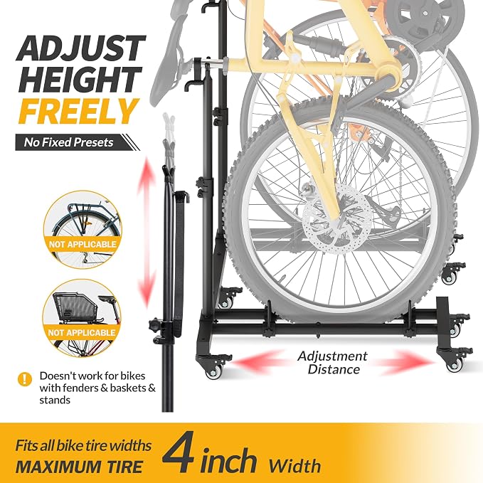 Sttoraboks Vertical Bike Stands (2 Pack)，Standing Bike Rack for Garage Floor，Upright Bicycle Floor Stand Indoor Bike Holder with Adjustable Height for Garage & Apartment - for Wheels Sizes up to 29”