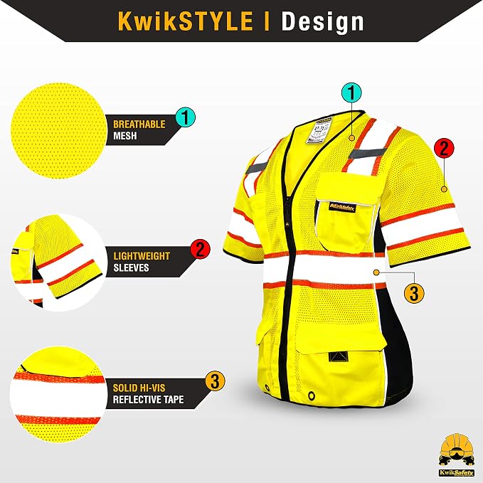 KwikSafety - Charlotte, NC - Men's & Women's Class 3 Safety Vest PPE Hi Vis Reflective ANSI OSHA