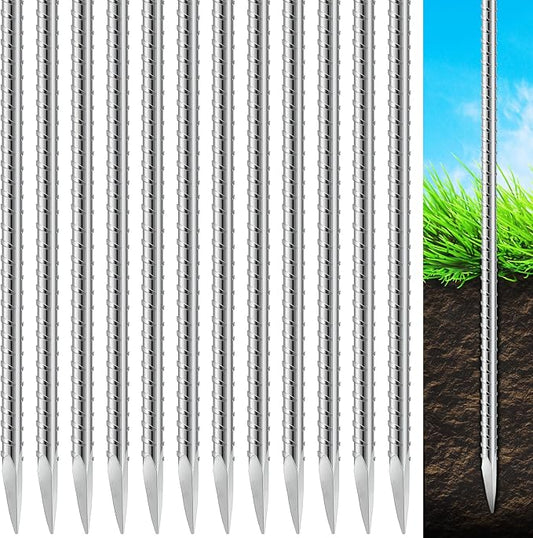 Gisafai 12 Pcs 24 Inch Ground Rebar Stakes Metal Heavy Duty Stakes Ground Landscape Anchors Spike Garden Stake Edging Spikes Plant Support with Chisel Point End for Concrete Timber Garden Tent Camping